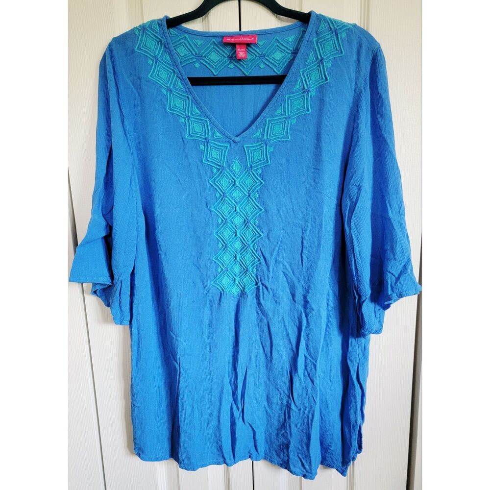 Lilly Pulitzer XL Long‎ Sleeve Tunic Blouse Bluebell Gauze PB Collection V-Neck
